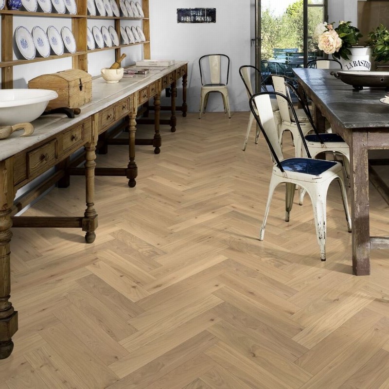 Kahrs Engineered Herringbone Dim White Right Oiled 11x120x600mm - Image 3